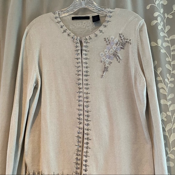Vintage Look Easel Hand Beaded Cashmere Silk Cotton  Fancy Dressy Sweater Size L - Picture 9 of 10